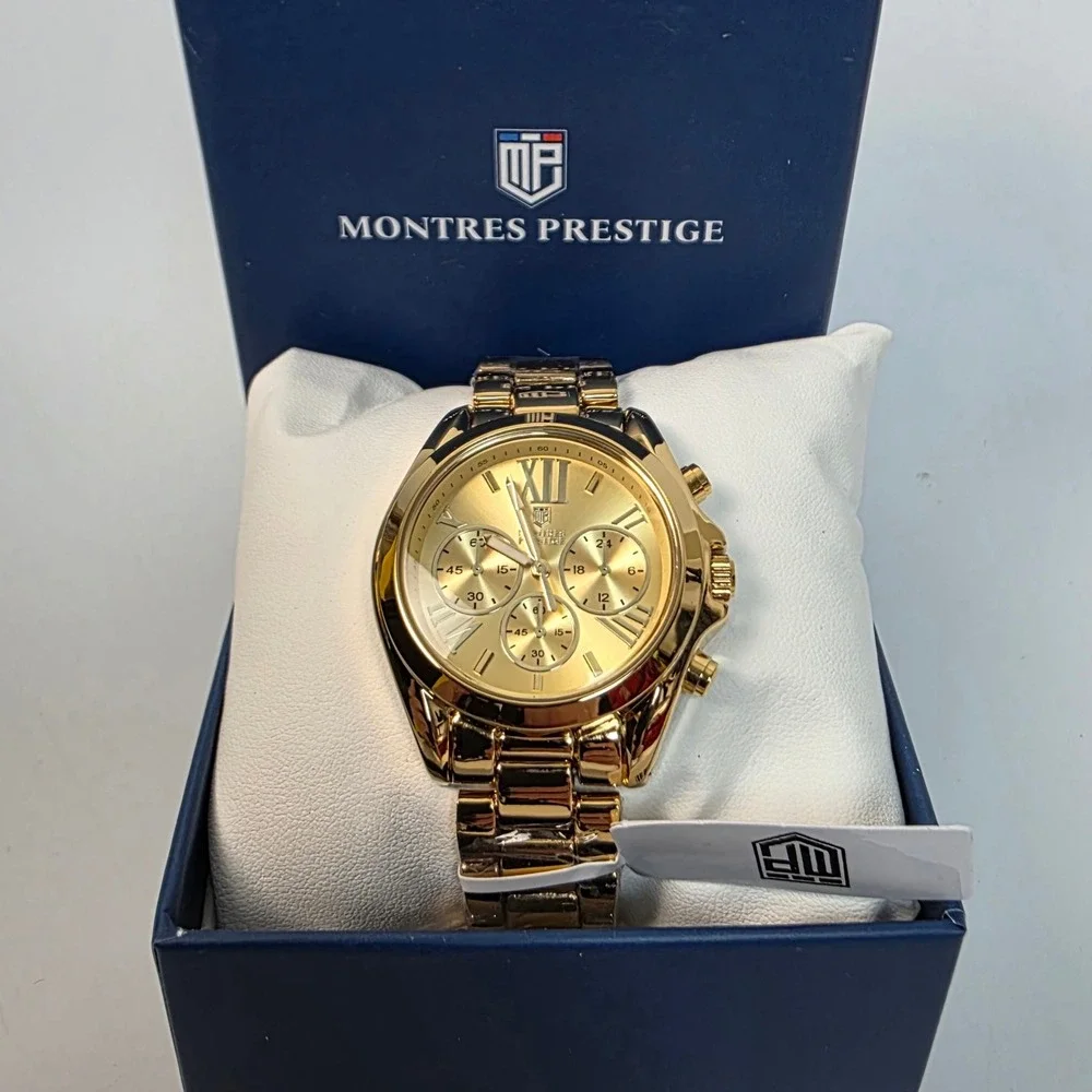 Montres Prestige MPW-0192 Womens Gold‎ Chronograph Watch Roman Numerals New